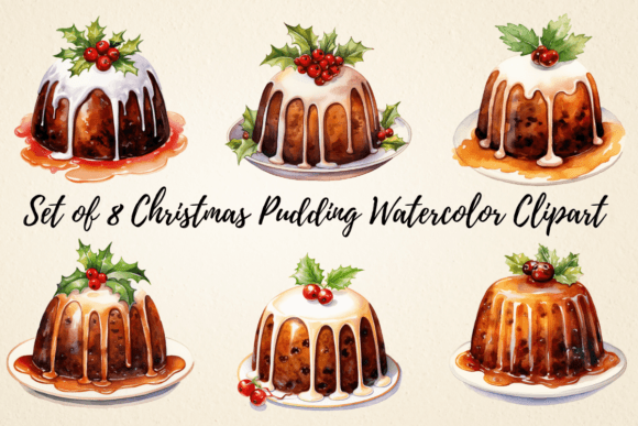 Download Christmas Pudding Watercolor Clipart - Christmas pudding Collection